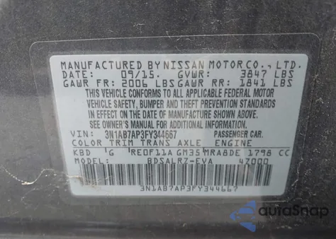 2015 Nissan Sentra Sr from USA, damaged, VIN 3N1AB7AP3FY344667